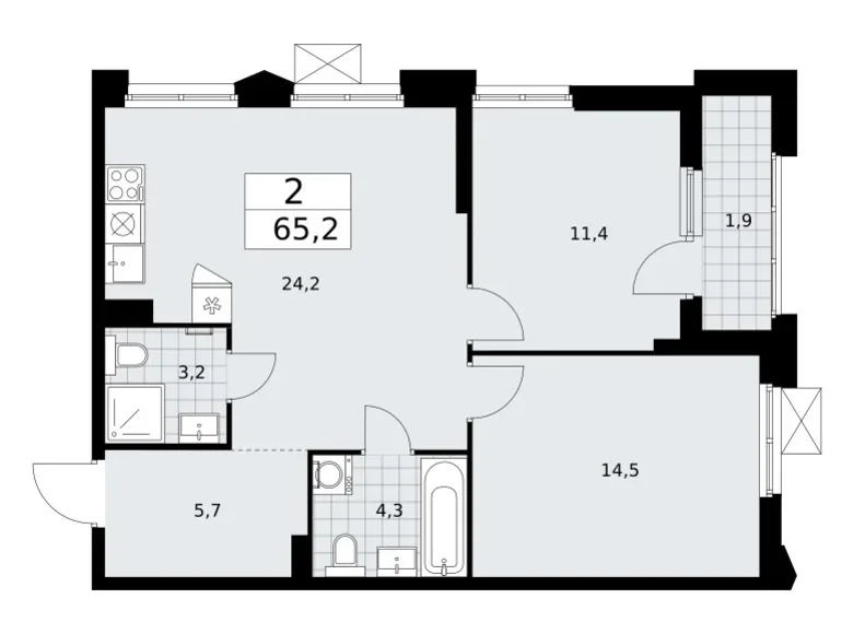 Mieszkanie 2 pokoi 65 m² Troick, Rosja