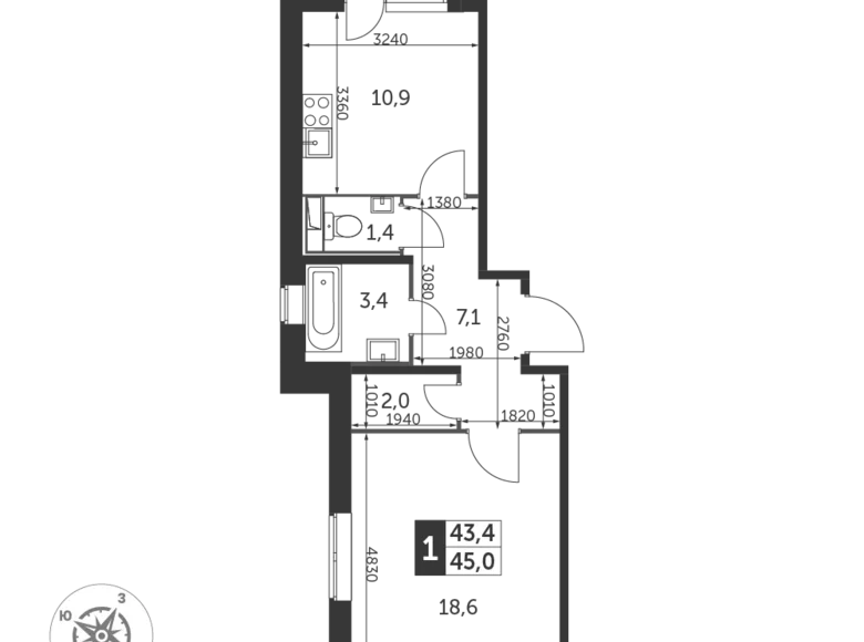 Apartamento 1 habitación 45 m² Nekrasovka District, Rusia