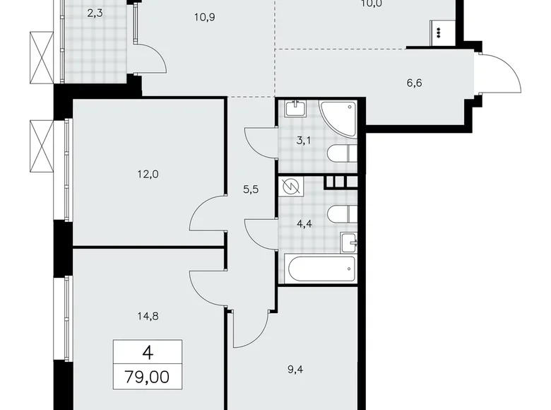 4 room apartment 79 m² poselenie Sosenskoe, Russia