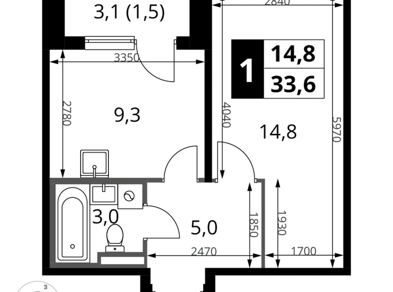 Appartement 1 chambre 34 m² Potapovo, Fédération de Russie