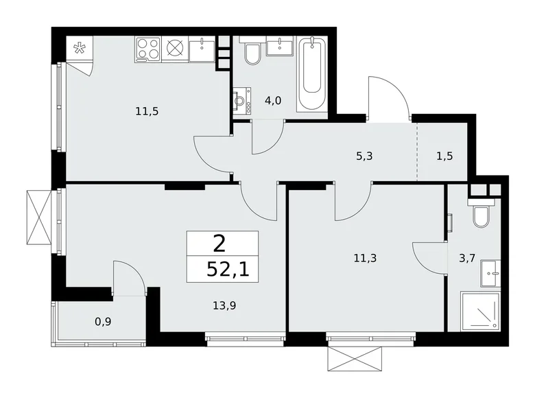 Appartement 2 chambres 52 m² poselenie Desenovskoe, Fédération de Russie