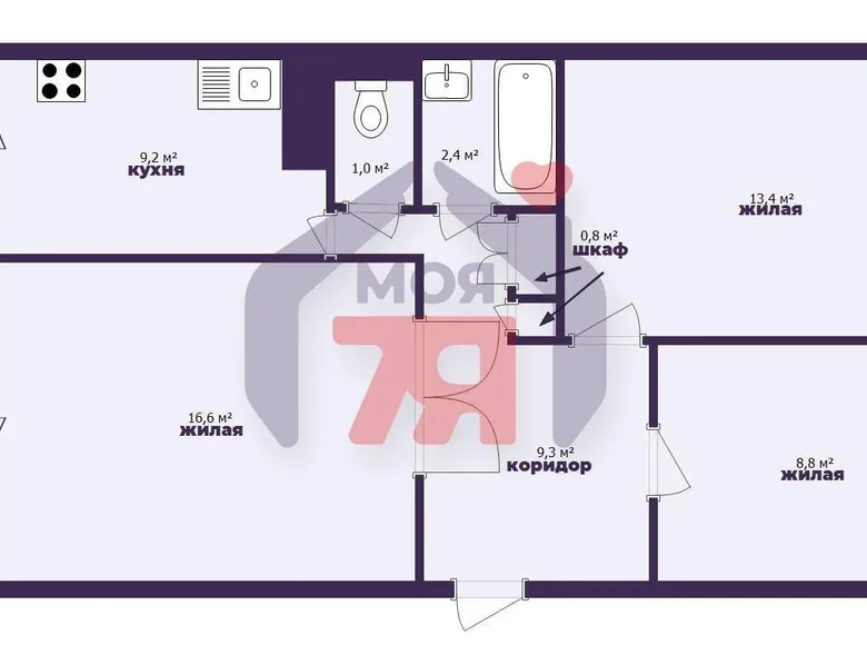 Квартира 3 комнаты 64 м² Лошница, Беларусь