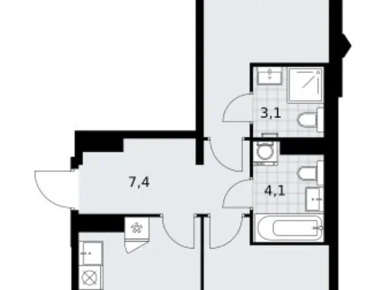 2 room apartment 59 m² Troitsk, Russia