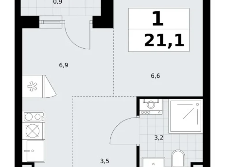 1 room apartment 21 m² Postnikovo, Russia