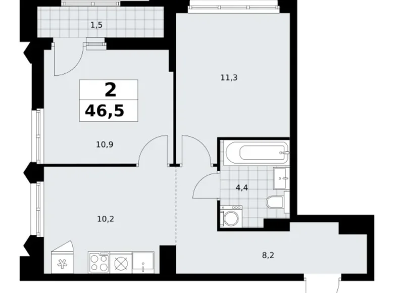 Квартира 2 комнаты 47 м² район Троицк, Россия