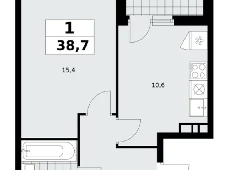 1 room apartment 39 m² Moscow, Russia