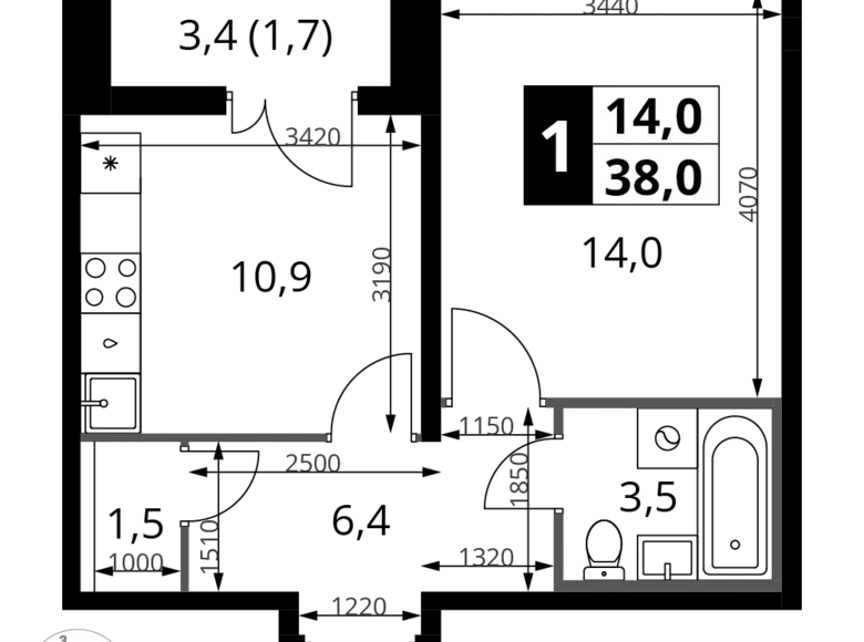 Квартира 1 комната 38 м² Ленинский район, Россия