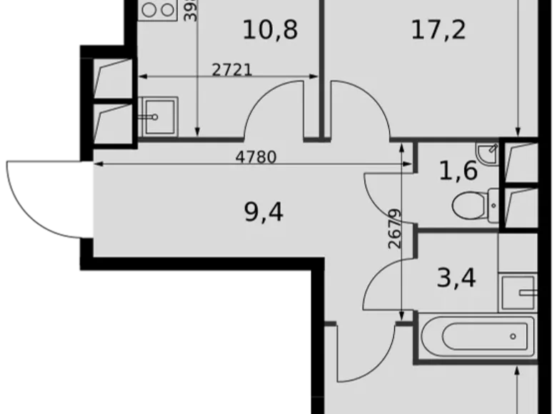 Apartamento 2 habitaciones 58 m² Razvilka, Rusia