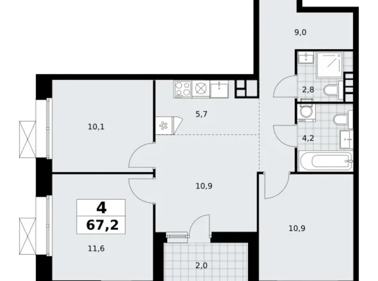 Квартира 4 комнаты 67 м² поселение Сосенское, Россия