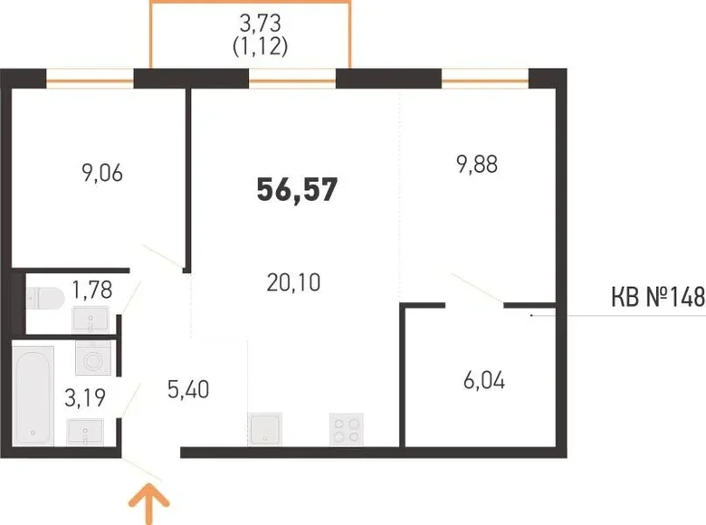 3 room apartment 57 m² Kopisca, Belarus