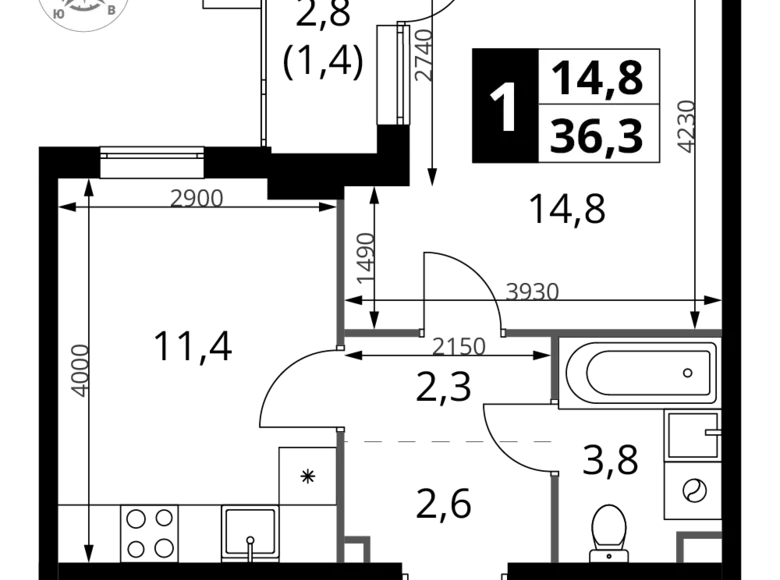 Квартира 1 комната 36 м² Химки, Россия