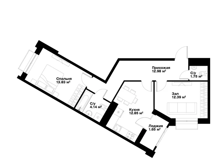 Квартира 2 комнаты 60 м² Ташкент, Узбекистан