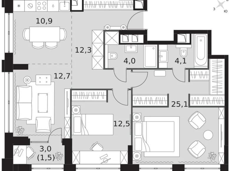 Wohnung 3 zimmer 83 m² Nordwestlicher Verwaltungsbezirk, Russland