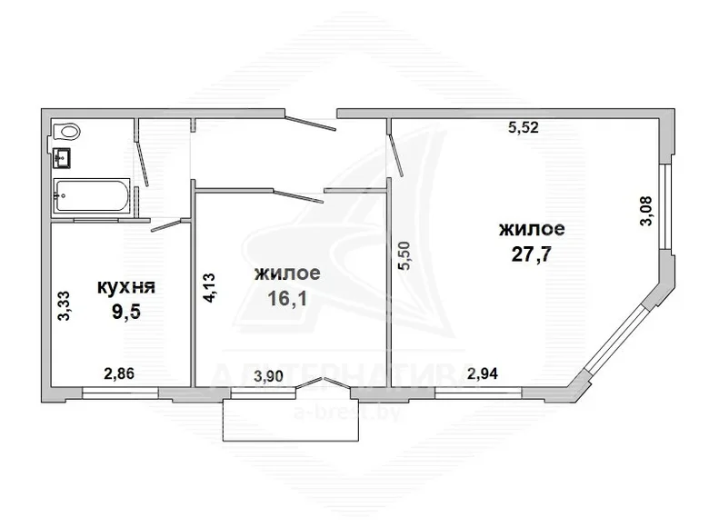 Квартира 2 комнаты 65 м² Брест, Беларусь