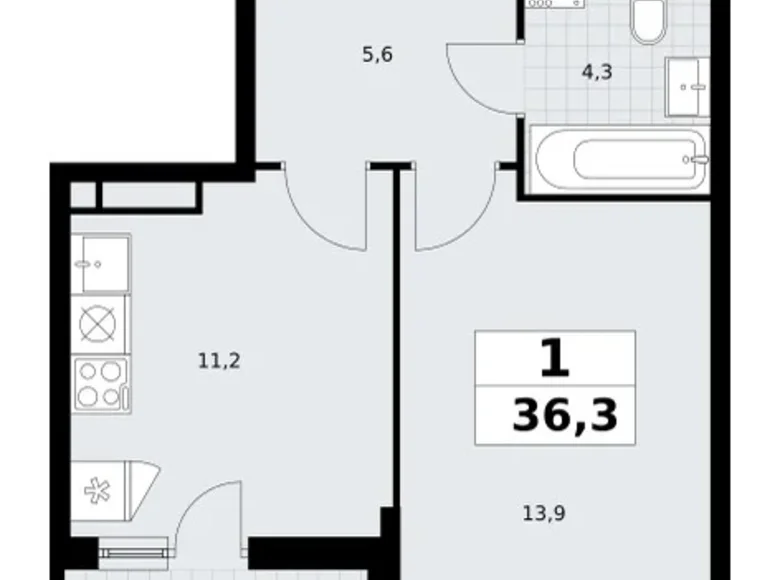 Wohnung 1 Zimmer 36 m² Postnikovo, Russland