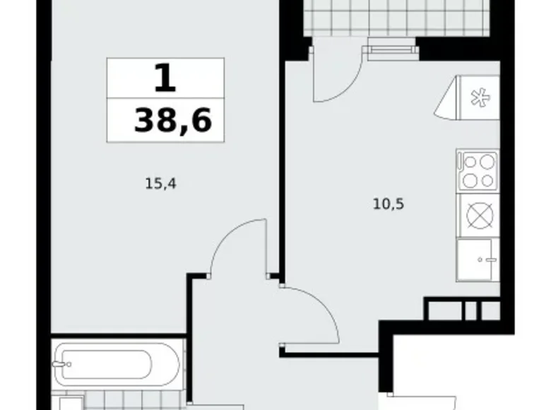 Квартира 1 комната 39 м² Москва, Россия