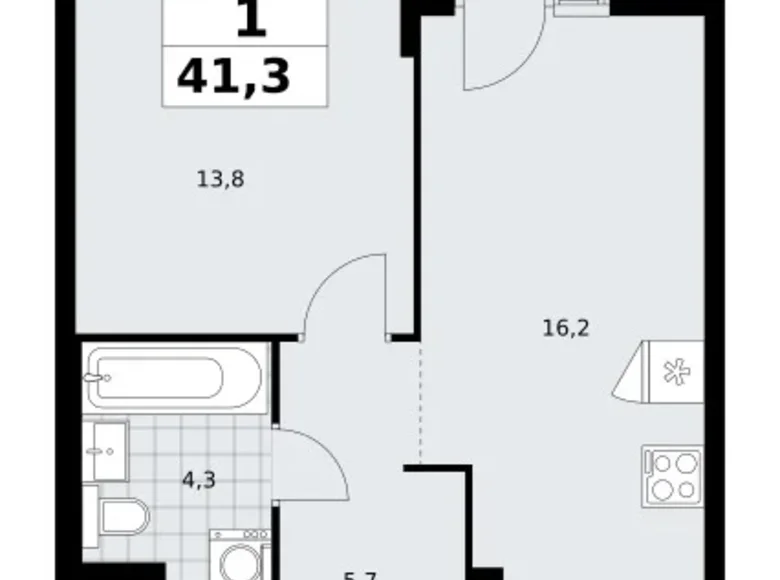 Apartamento 1 habitación 41 m² Troitsk, Rusia