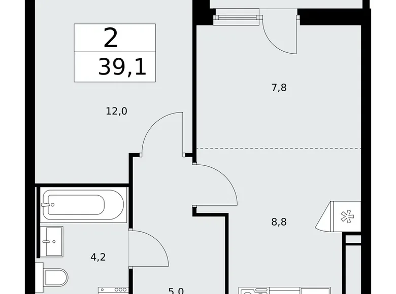 2 room apartment 39 m² Moscow, Russia