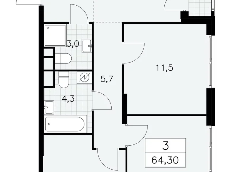 Квартира 3 комнаты 64 м² Юго-Западный административный округ, Россия