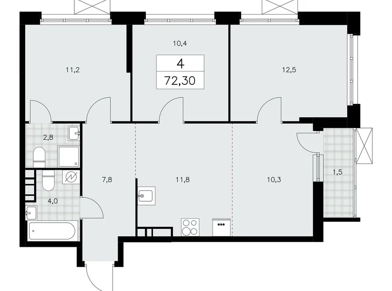 Apartamento 4 habitaciones 72 m² Moscú, Rusia