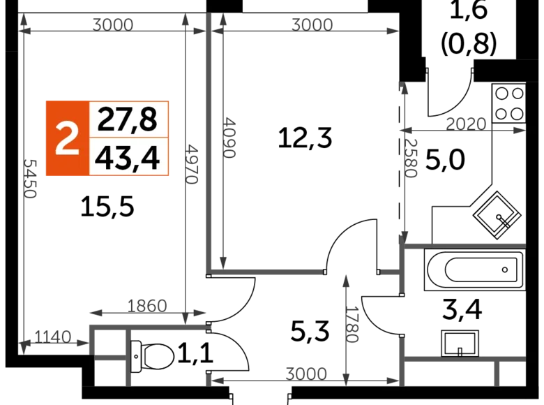 Apartamento 2 habitaciones 43 m² Veshki, Rusia