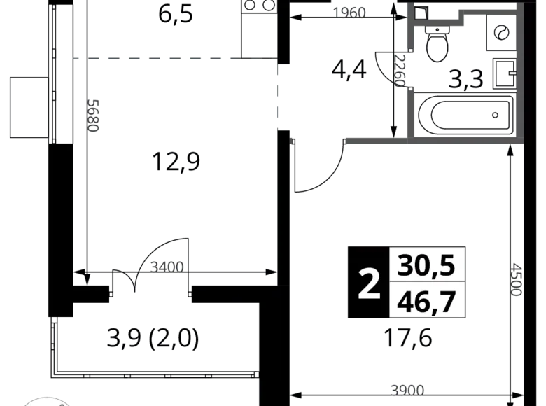 Appartement 2 chambres 47 m² Potapovo, Fédération de Russie