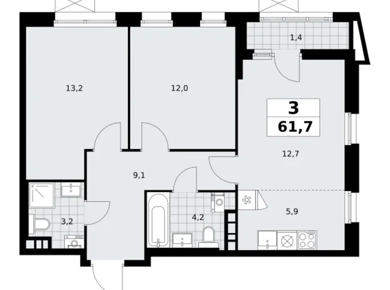 Apartamento 3 habitaciones 62 m² poselenie Sosenskoe, Rusia