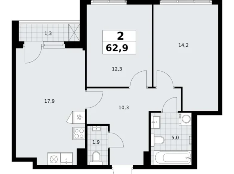 Apartamento 2 habitaciones 63 m² Troitsk, Rusia