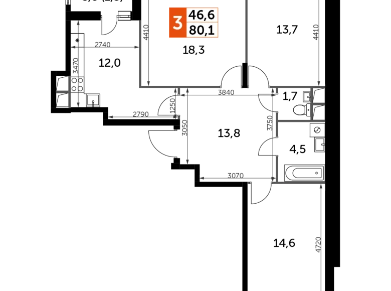 Квартира 3 комнаты 80 м² Развилка, Россия