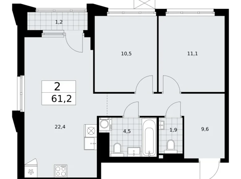 Квартира 2 комнаты 61 м² район Троицк, Россия