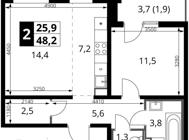 Квартира 2 комнаты 48 м² Ленинский район, Россия