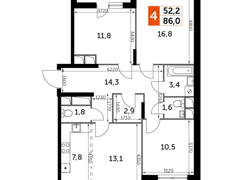 Apartamento 4 habitaciones 86 m² Razvilka, Rusia