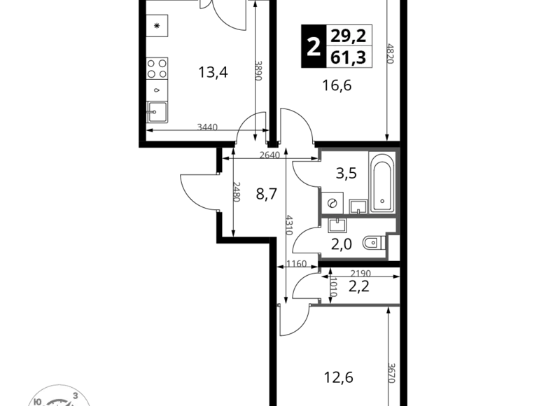 Квартира 2 комнаты 61 м² Юго-Западный административный округ, Россия