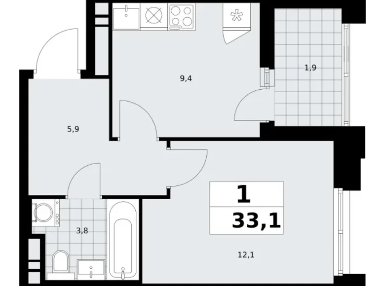 Apartamento 1 habitación 33 m² poselenie Sosenskoe, Rusia