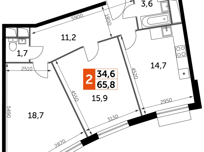 Квартира 2 комнаты 66 м² Развилка, Россия