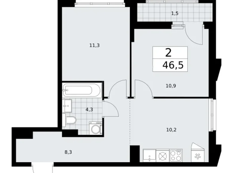 Квартира 2 комнаты 47 м² район Троицк, Россия