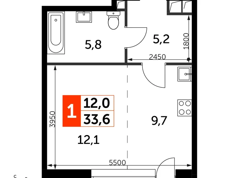 Студия 1 комната 34 м² Северо-Западный административный округ, Россия