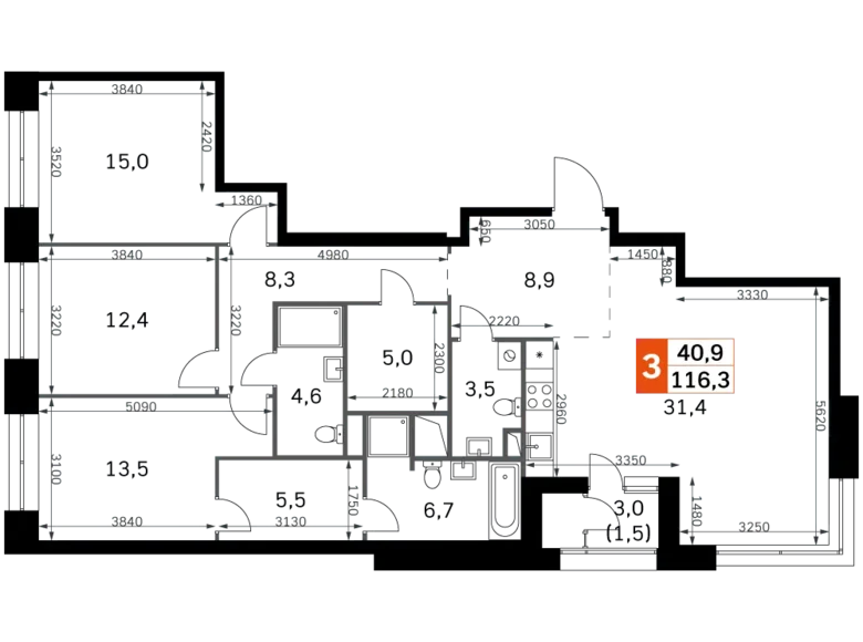 Appartement 4 chambres 116 m² Moscou, Fédération de Russie