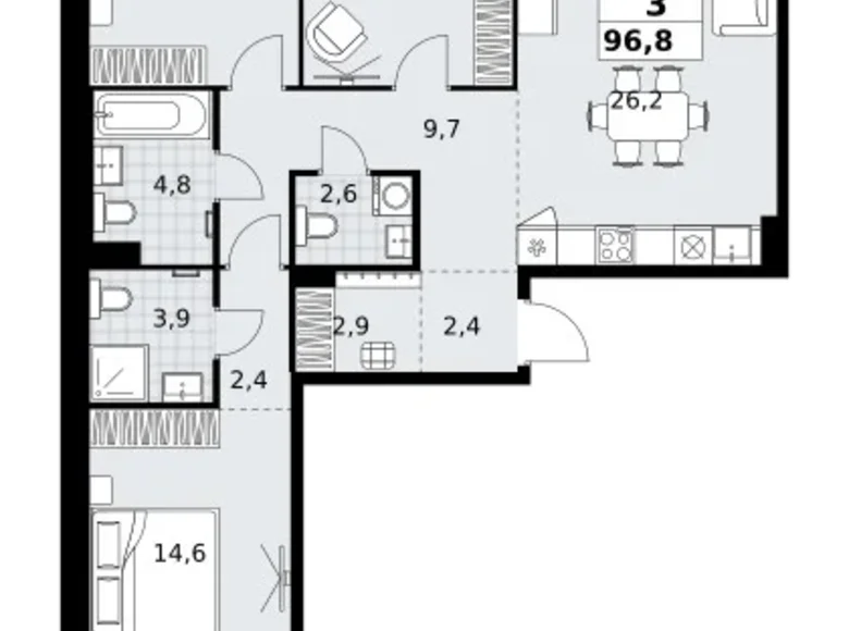 3 room apartment 97 m² Kommunarka, Russia