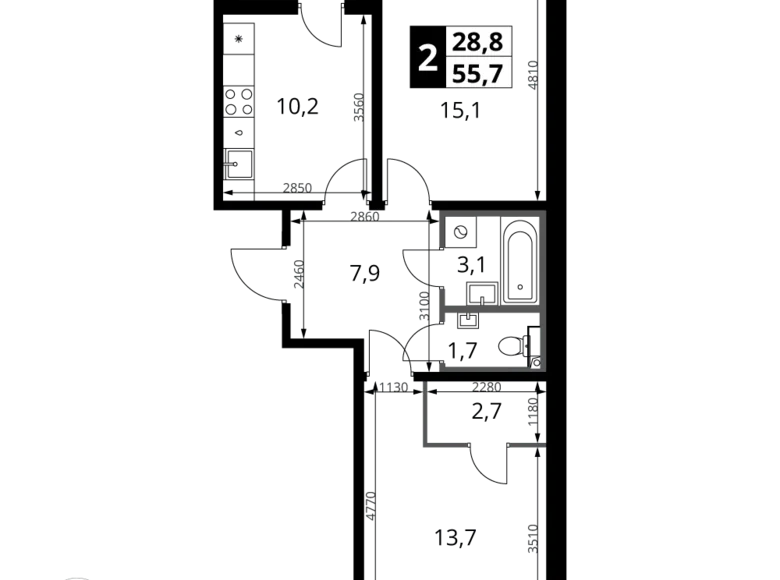 Квартира 2 комнаты 56 м² Ленинский район, Россия