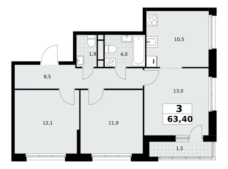 Квартира 3 комнаты 63 м² Postnikovo, Россия