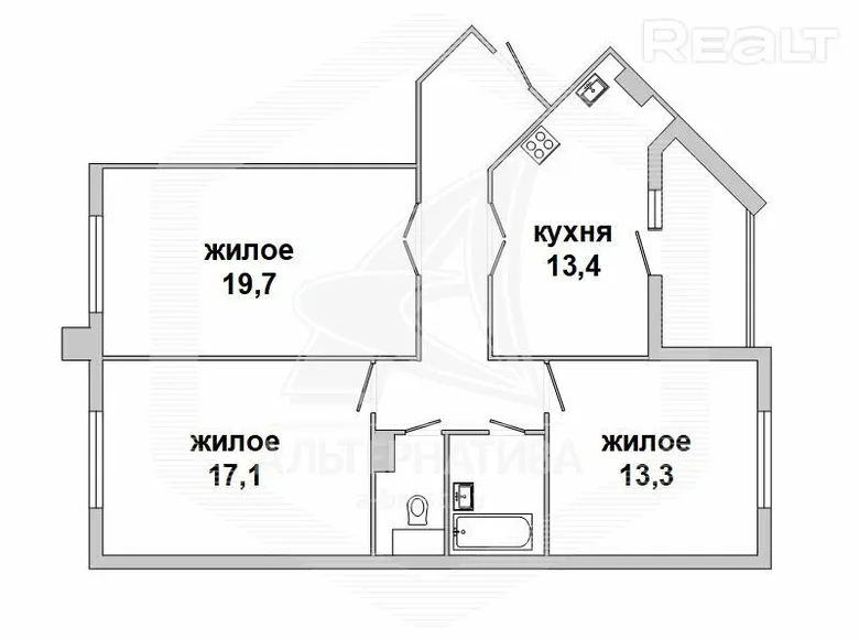 3 room apartment 81 m² Brest, Belarus