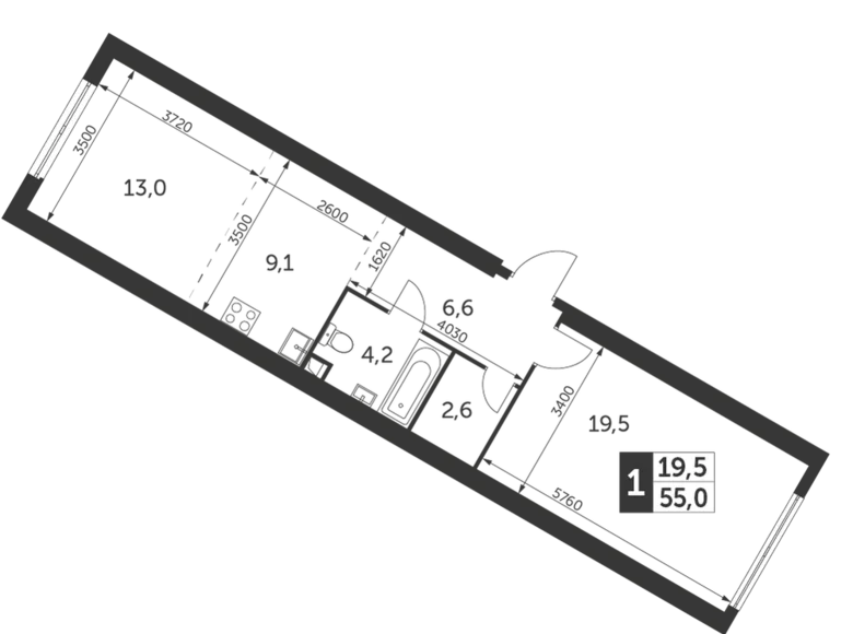 Квартира 2 комнаты 55 м² район Коньково, Россия