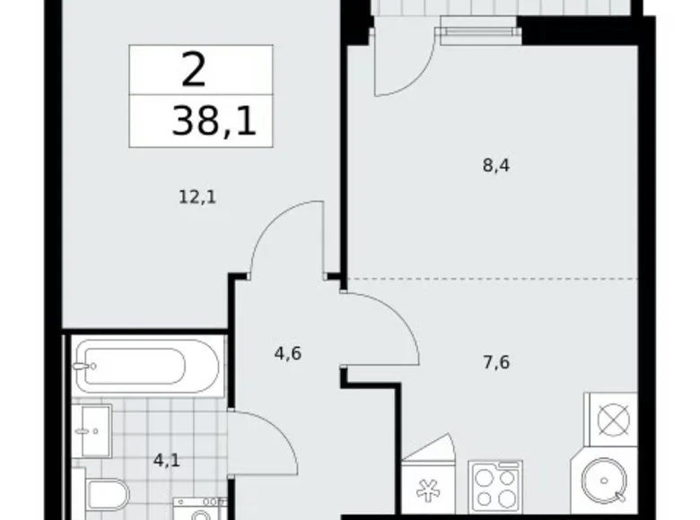 Квартира 2 комнаты 38 м² Москва, Россия