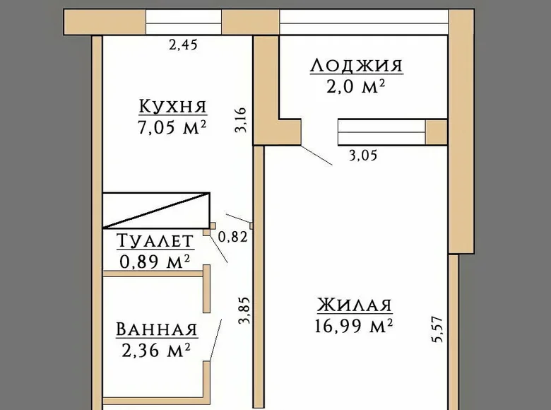 1 room apartment 35 m² Minsk, Belarus