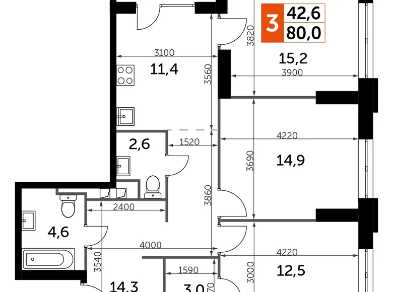 Квартира 3 комнаты 80 м² Северо-Западный административный округ, Россия