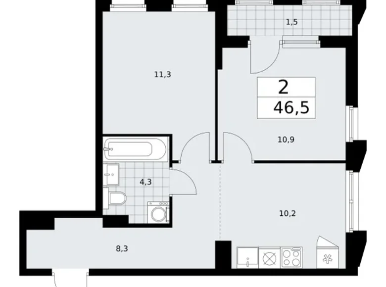 Appartement 2 chambres 47 m² Troïtsk, Russie