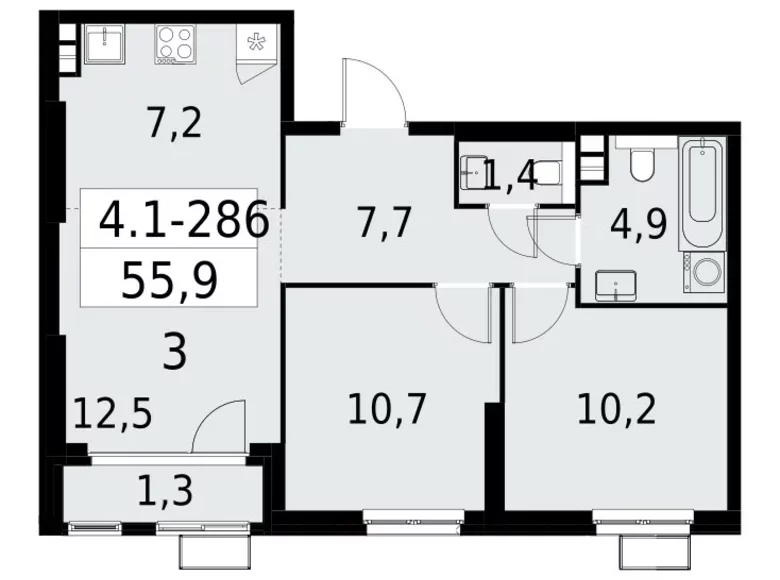 Mieszkanie 3 pokoi 56 m² South-Western Administrative Okrug, Rosja