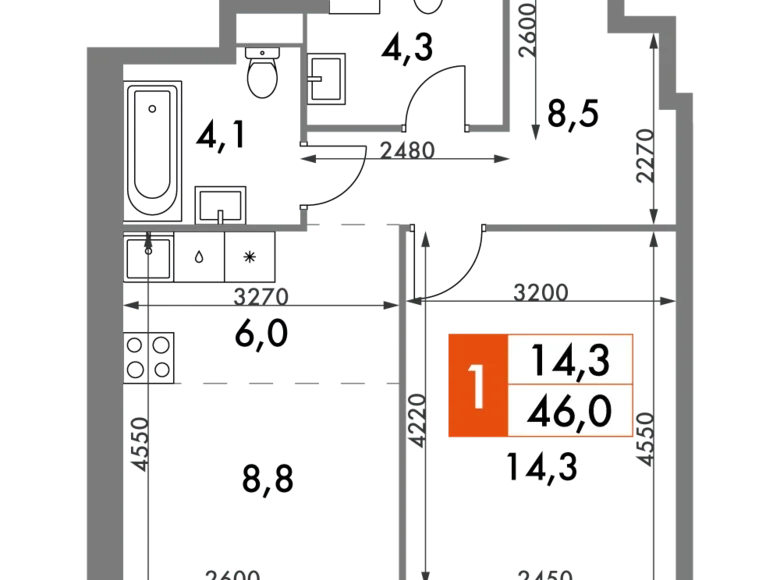 Wohnung 2 zimmer 46 m² Konkovo District, Russland