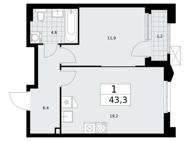 Appartement 1 chambre 43 m² Troïtsk, Russie